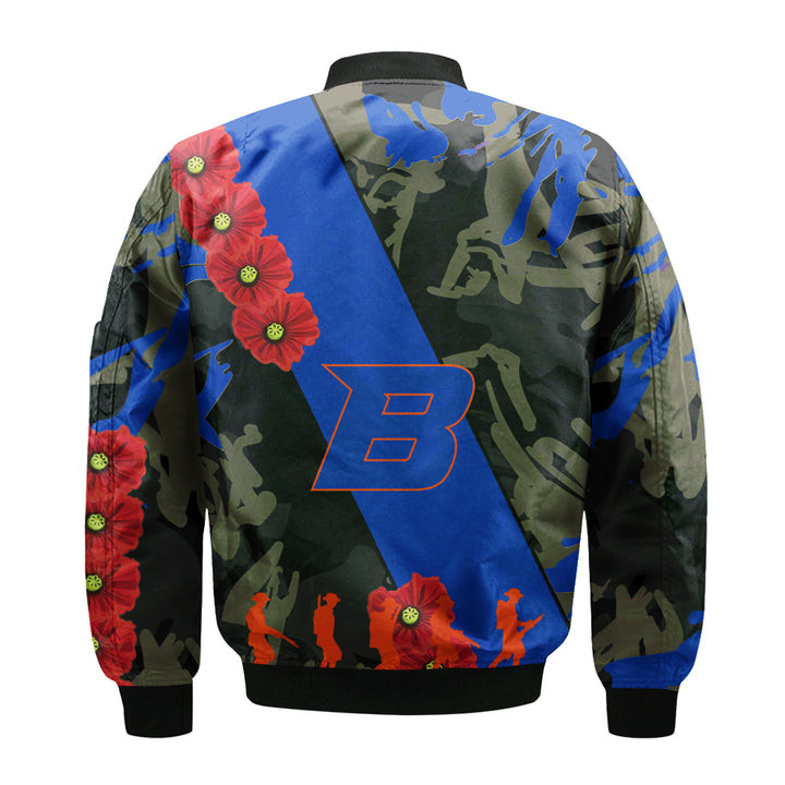 NCAA Boise State Broncos Blue Red Flowers Bomber Jacket