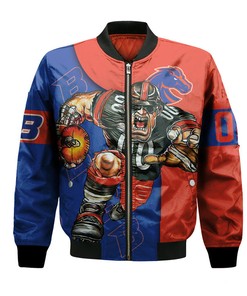 NCAA Boise State Broncos Custom Number Blue Orange Bomber Jacket