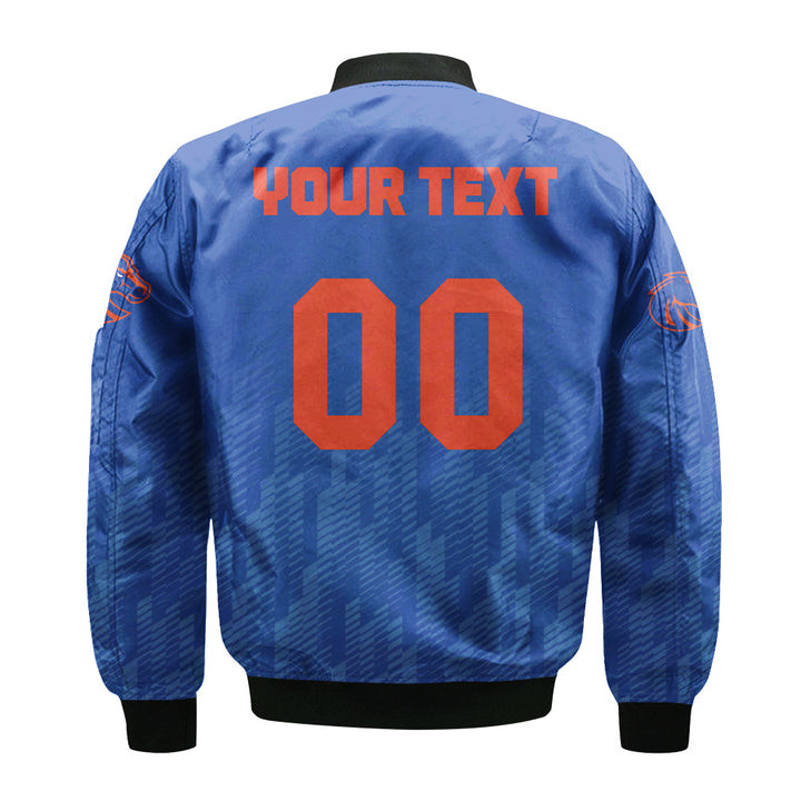 NCAA Boise State Broncos Custom Text Number Blue Ombre Bomber Jacket
