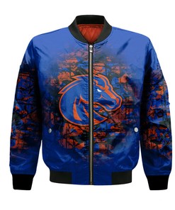 NCAA Boise State Broncos Custom Text Number Blue Orange Camo Vintage Bomber Jacket