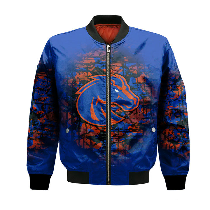 NCAA Boise State Broncos Custom Text Number Blue Orange Camo Vintage Bomber Jacket