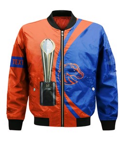 NCAA Boise State Broncos Custom Text Orange Blue Champions Bomber Jacket