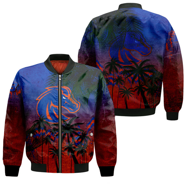NCAA Boise State Broncos Orange Blue Coconut Tree Grunge Bomber Jacket