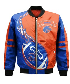 NCAA Boise State Broncos Orange Blue Flame Ball Bomber Jacket