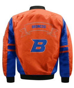 NCAA Boise State Broncos Orange Blue Flame Ball Bomber Jacket