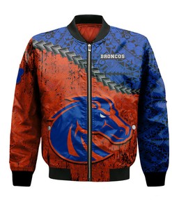 NCAA Boise State Broncos Orange Blue Grunge Polynesian Bomber Jacket