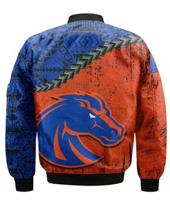 NCAA Boise State Broncos Orange Blue Grunge Polynesian Bomber Jacket
