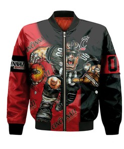 NCAA Cincinnati Bearcats Custom Number Red Black Bomber Jacket