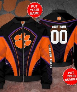 NCAA Clemson Tigers Custom Name Number Black Bomber Jacket