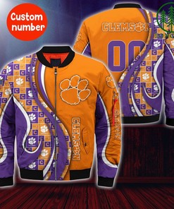 NCAA Clemson Tigers Custom Number Bomber Jacket V6