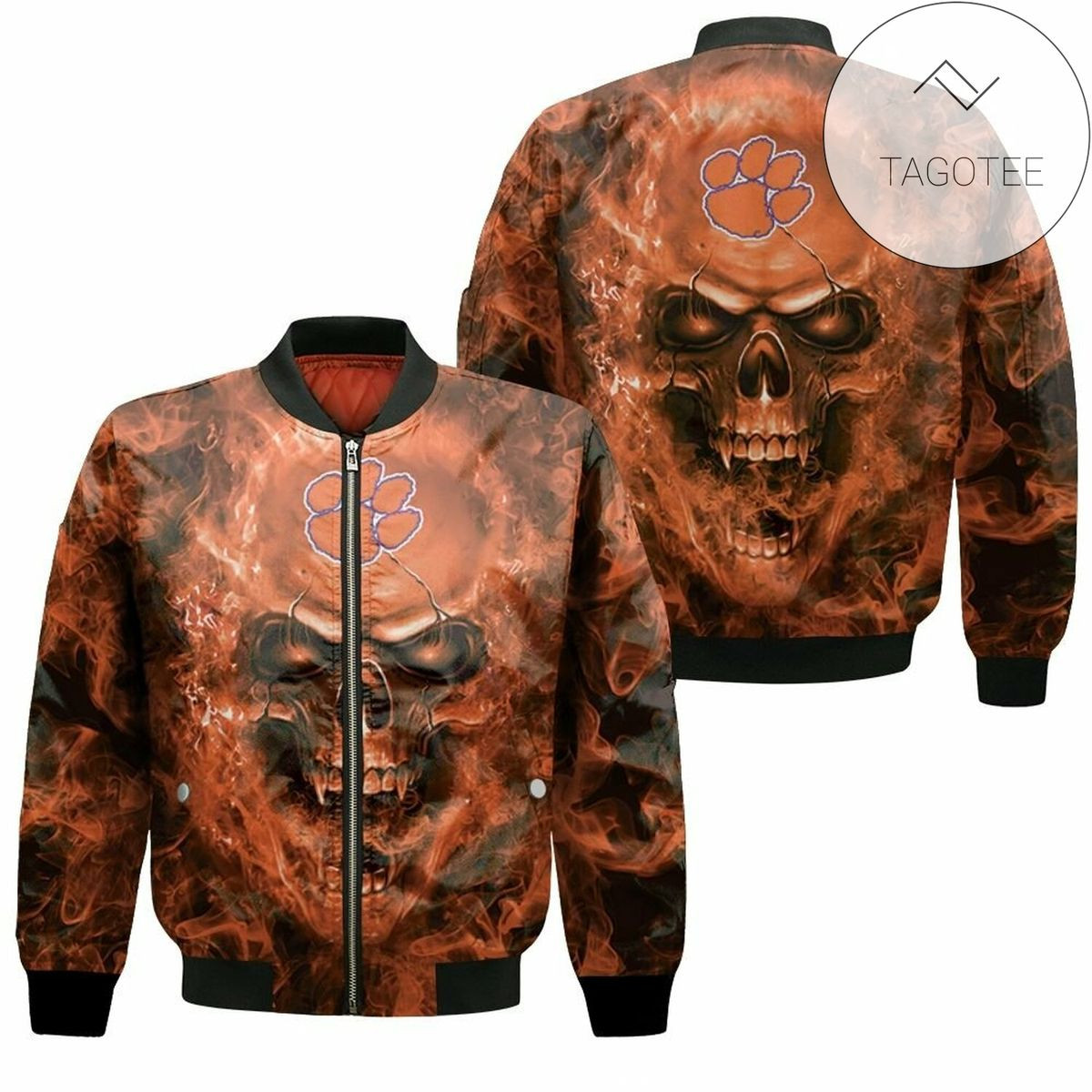 NCAA Clemson Tigers Fans Skull Bomber Jacket