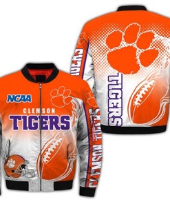 NCAA Clemson Tigers Orange White Bomber Jacket
