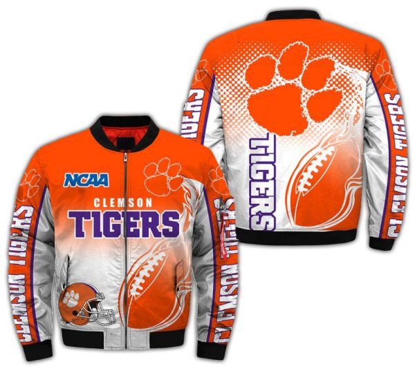 NCAA Clemson Tigers Orange White Bomber Jacket