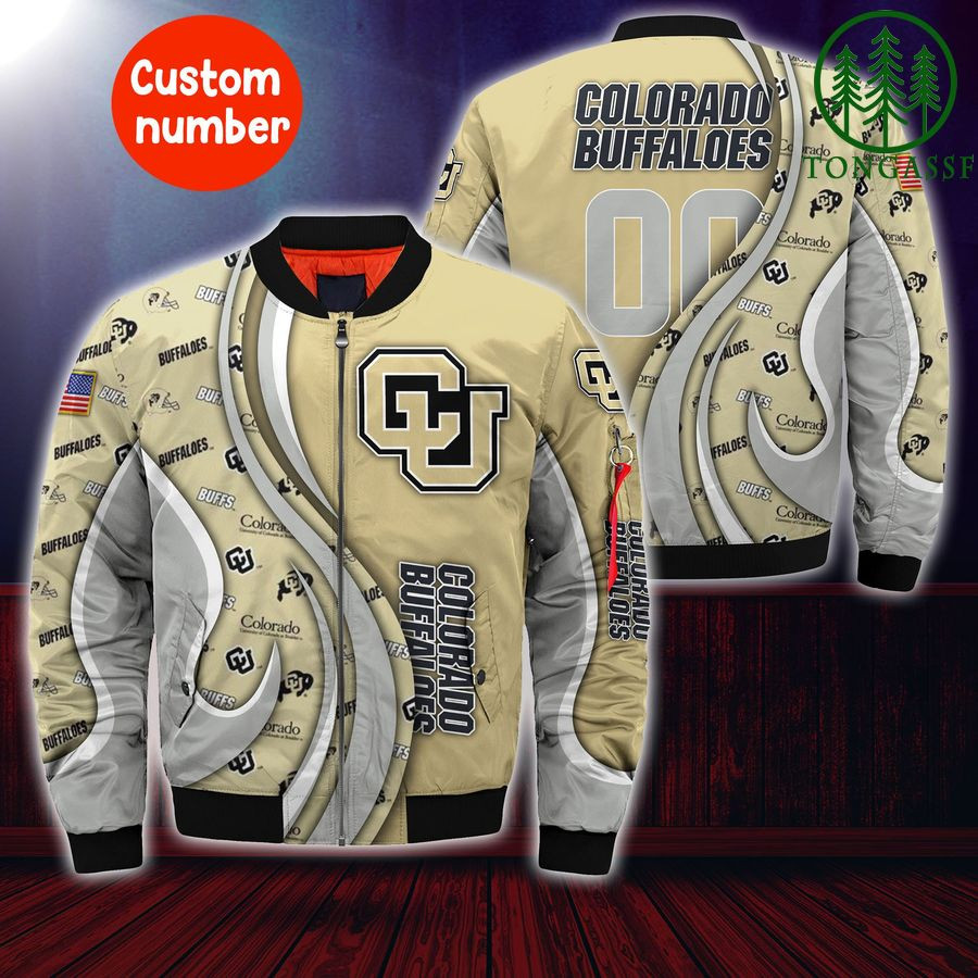 NCAA Colorado Buffaloes Custom Number Gold Silver Bomber Jacket