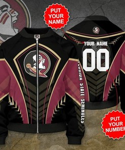 NCAA Florida State Seminoles Custom Name Number Black Garnet Bomber Jacket