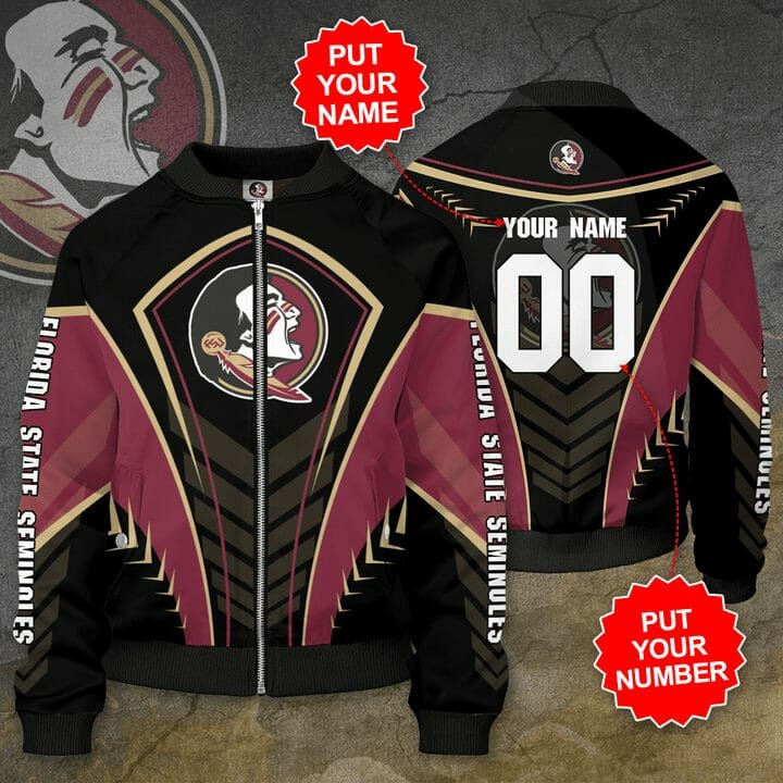 NCAA Florida State Seminoles Custom Name Number Black Garnet Bomber Jacket