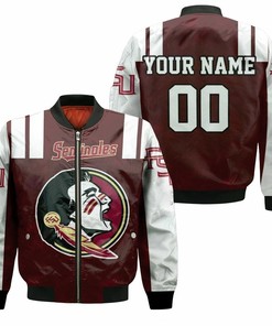 NCAA Florida State Seminoles Custom Name Number Garnet White Bomber Jacket