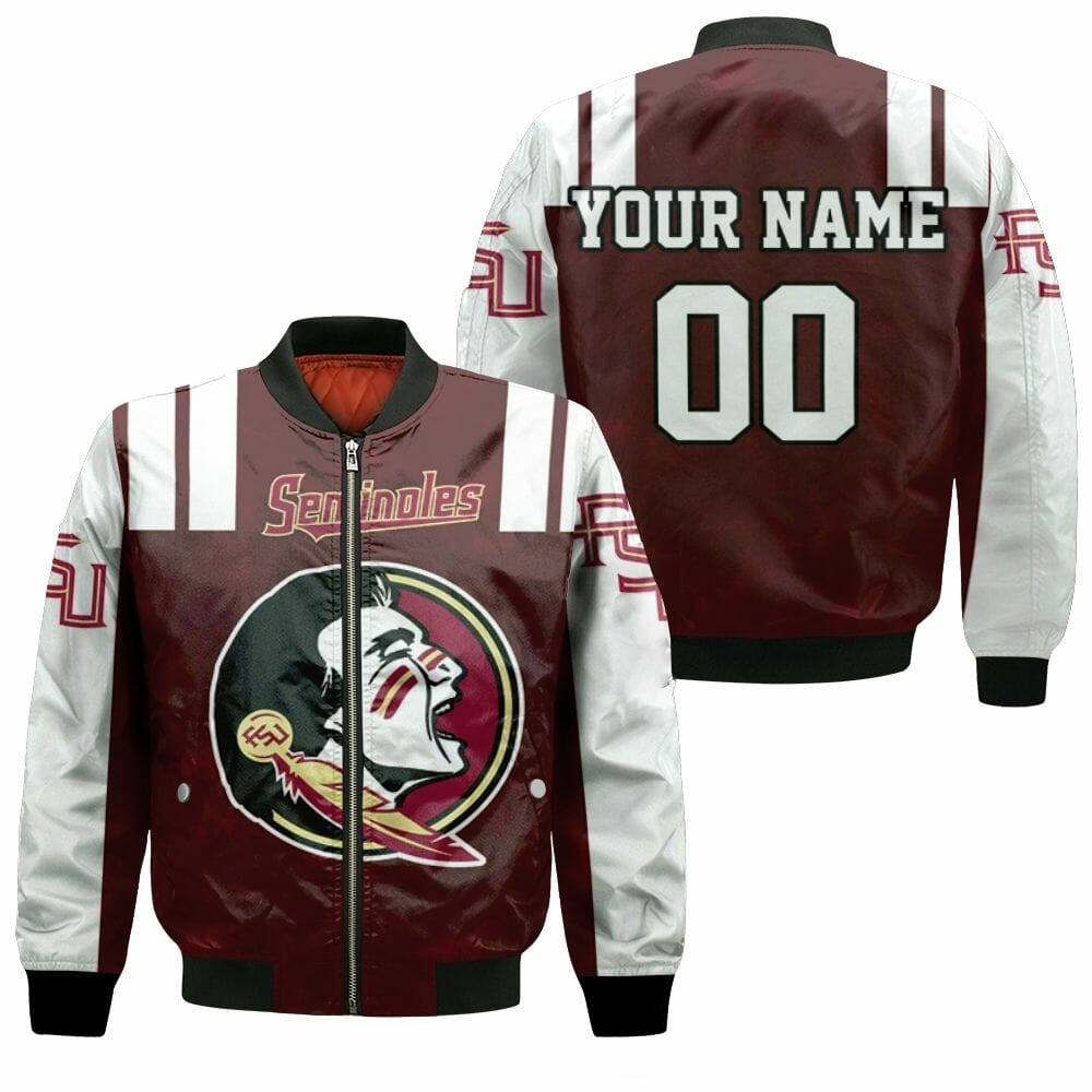 NCAA Florida State Seminoles Custom Name Number Garnet White Bomber Jacket