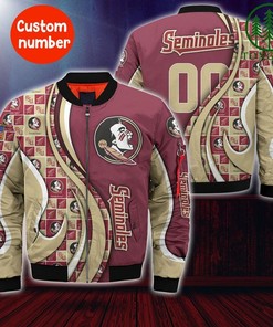 NCAA Florida State Seminoles Custom Number Gold Garnet Bomber Jacket