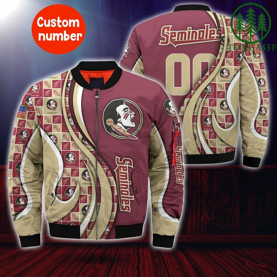 NCAA Florida State Seminoles Custom Number Gold Garnet Bomber Jacket