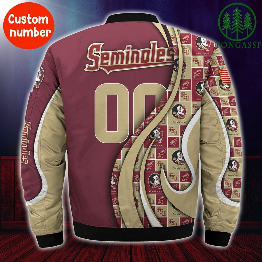 NCAA Florida State Seminoles Custom Number Gold Garnet Bomber Jacket