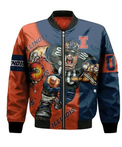 NCAA Illinois Fighting Illini Custom Number Orange Blue Bomber Jacket