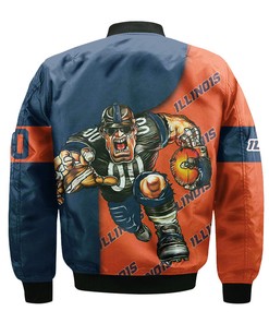 NCAA Illinois Fighting Illini Custom Number Orange Blue Bomber Jacket