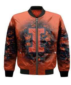 NCAA Illinois Fighting Illini Custom Text Number Orange Blue Bomber Jacket
