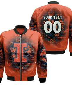 NCAA Illinois Fighting Illini Custom Text Number Orange Blue Bomber Jacket