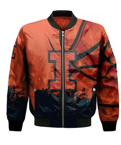 NCAA Illinois Fighting Illini Custom Text Number Orange Blue Bomber Jacket V2