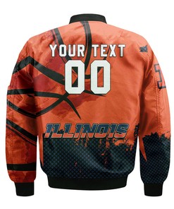 NCAA Illinois Fighting Illini Custom Text Number Orange Blue Bomber Jacket V2