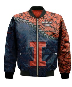 NCAA Illinois Fighting Illini Orange Blue Bomber Jacket V2