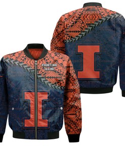 NCAA Illinois Fighting Illini Orange Blue Bomber Jacket V2