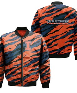 NCAA Illinois Fighting Illini Orange Blue Bomber Jacket V6