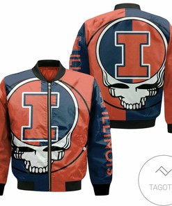 NCAA Illinois Fighting Illini Orange Blue Skull Bomber Jacket