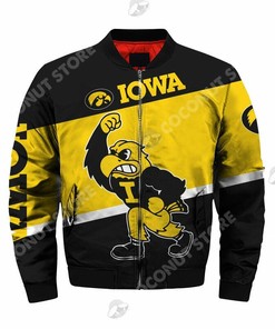 NCAA Iowa Hawkeyes Black Gold Mascot Bomber Jacket