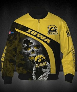 NCAA Iowa Hawkeyes Black Gold Skull Bomber Jacket