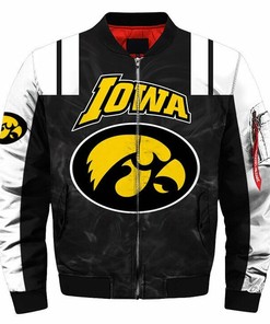 NCAA Iowa Hawkeyes Black White Mascot Bomber Jacket
