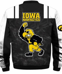 NCAA Iowa Hawkeyes Black White Mascot Bomber Jacket