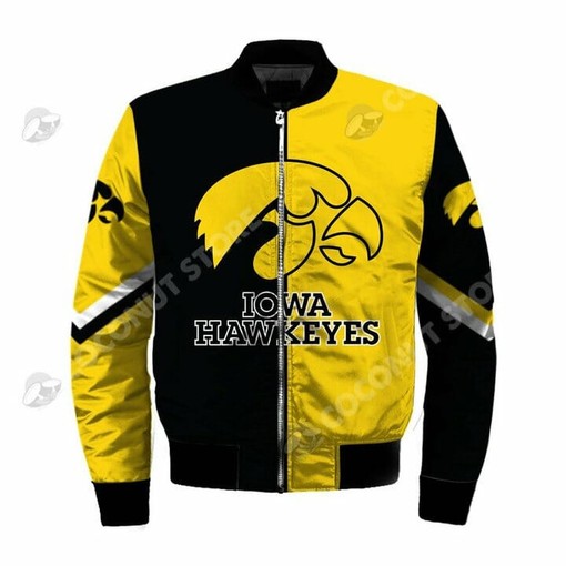 NCAA Iowa Hawkeyes Gold Black Bomber Jacket V4