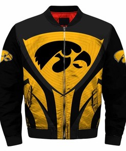 NCAA Iowa Hawkeyes Gold Black Bomber Jacket V5