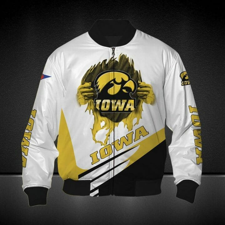 NCAA Iowa Hawkeyes White Gold Bomber Jacket
