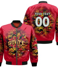 NCAA Iowa State Cyclones Custom Text Number Cardinal Orange Bomber Jacket