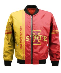 NCAA Iowa State Cyclones Custom Text Number Cardinal Orange Bomber Jacket V4