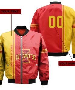 NCAA Iowa State Cyclones Custom Text Number Cardinal Orange Bomber Jacket V4