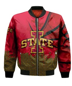 NCAA Iowa State Cyclones Custom Text Number Cardinal Orange Bomber Jacket V5
