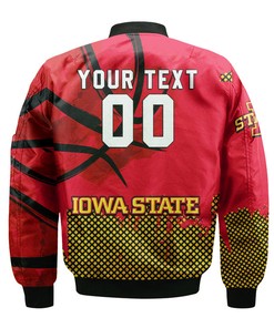 NCAA Iowa State Cyclones Custom Text Number Cardinal Orange Bomber Jacket V5