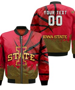 NCAA Iowa State Cyclones Custom Text Number Cardinal Orange Bomber Jacket V5