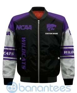NCAA Kansas State Wildcats Custom Name Black Purple Bomber Jacket