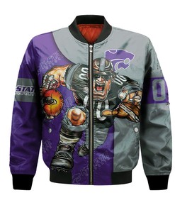 NCAA Kansas State Wildcats Custom Number Purple Silver Mascot Bomber Jacket